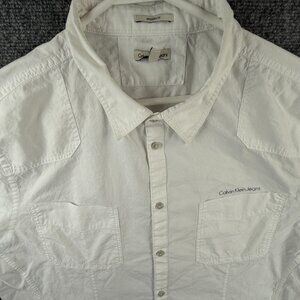 Calvin Klein Button Up Shirt Long Sleeve White Cotton 2XL Modern Fit Pockets